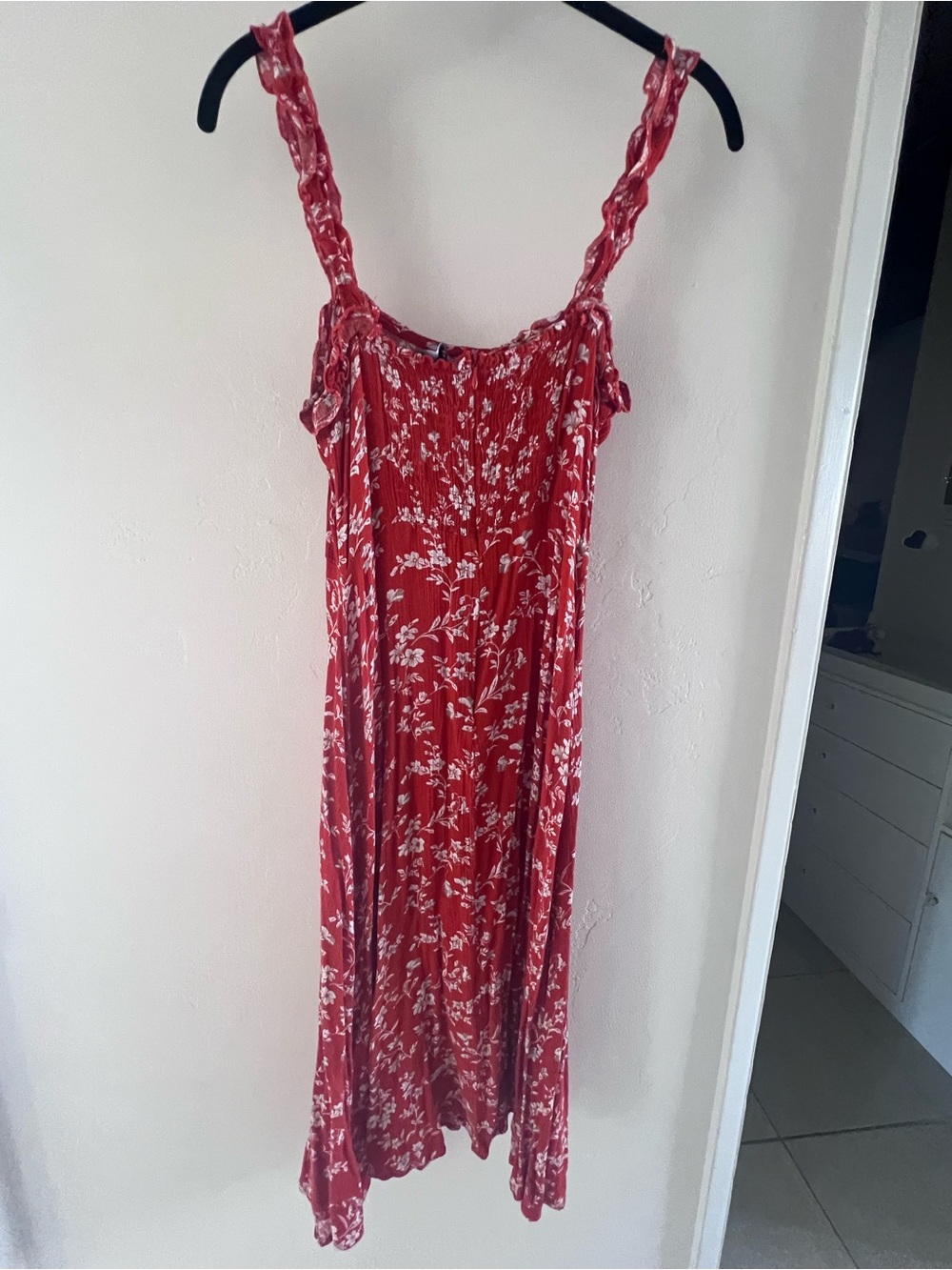 Lulu's Red Floral Midi Dress with Thigh Slit